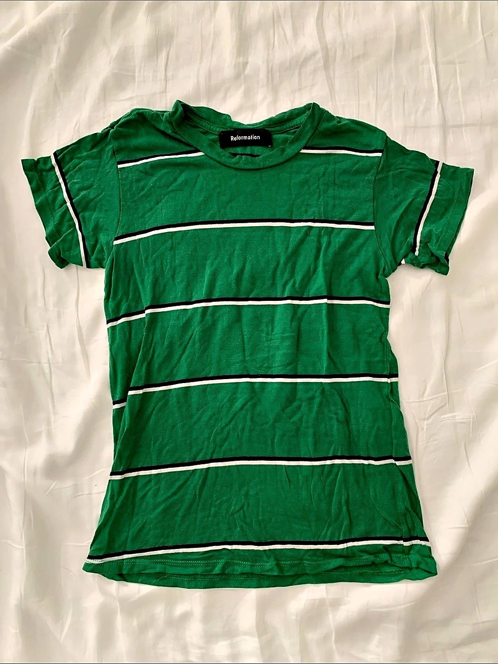 Reformation Striped Green Short Sleeve Tee